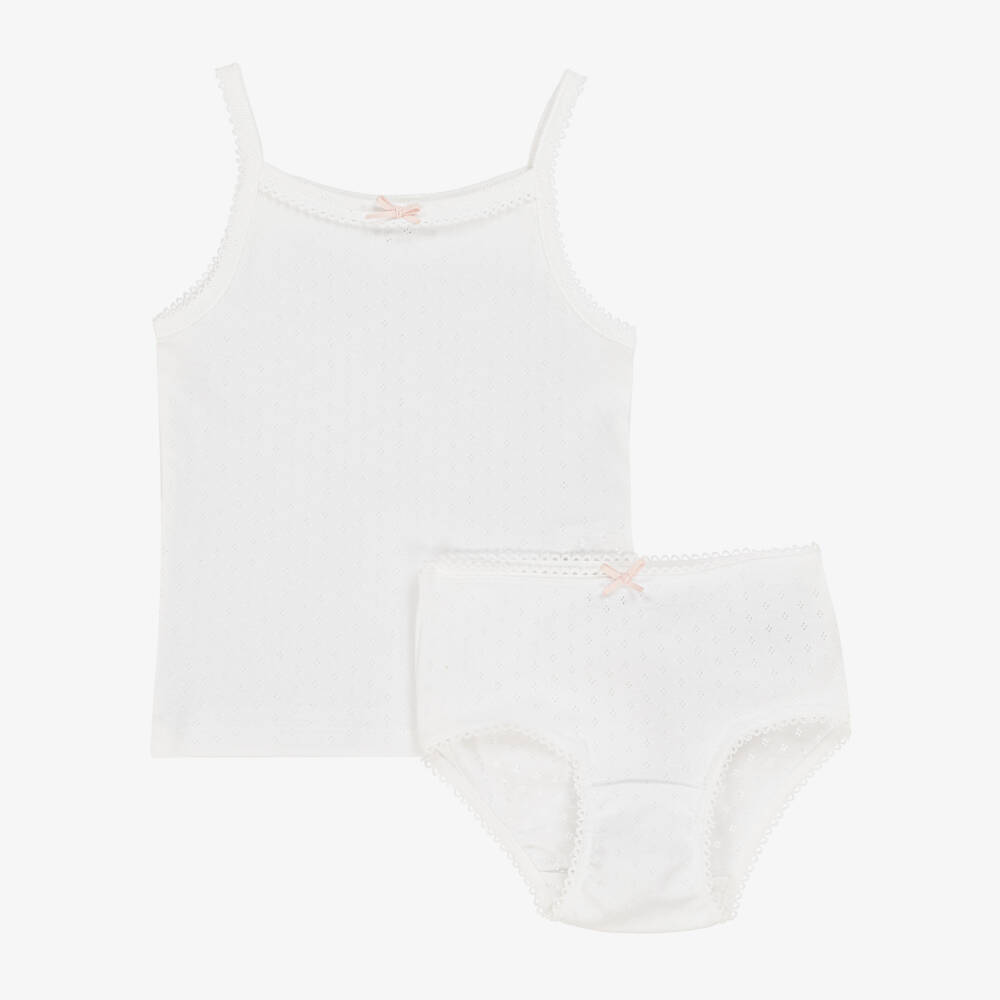 Childrensalon Essentials-Girls Ivory Organic Cotton Pointelle Vest & Knickers Set | Childrensalon