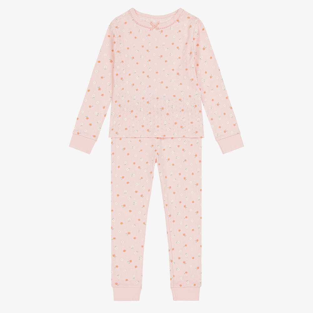 Childrensalon Essentials-Girls Pink Floral Organic Cotton Pointelle Pyjamas | Childrensalon