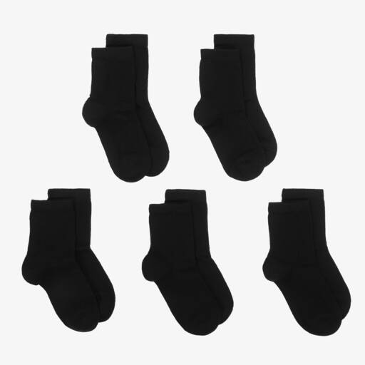 Childrensalon Essentials-Knitted Black Cotton Socks (5 Pack) | Childrensalon