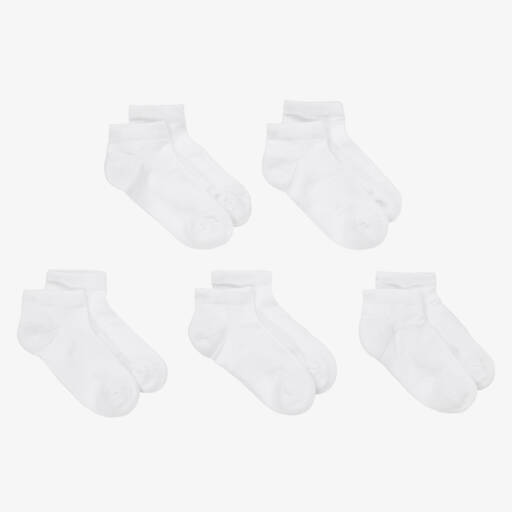 Childrensalon Essentials-White Cotton Trainer Socks (5 Pack) | Childrensalon