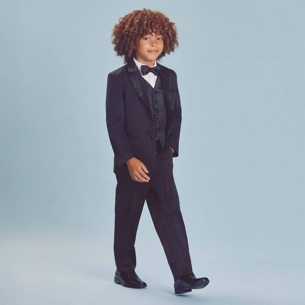 Childrensalon Occasions-Boys Black 4 Piece Tuxedo Suit  | Childrensalon