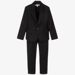 Childrensalon Occasions-Boys Black Cotton Single-Breasted Suit | Childrensalon