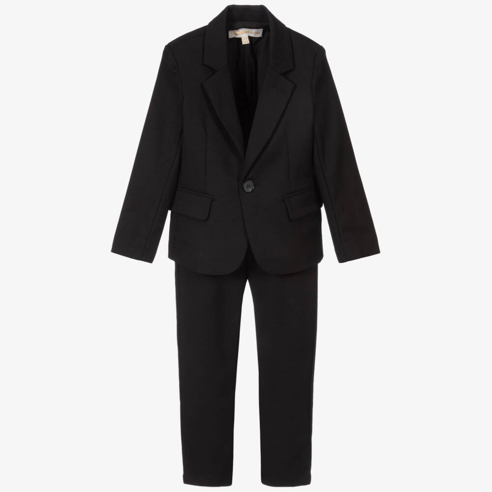 Childrensalon Occasions-Boys Black Cotton Single-Breasted Suit | Childrensalon
