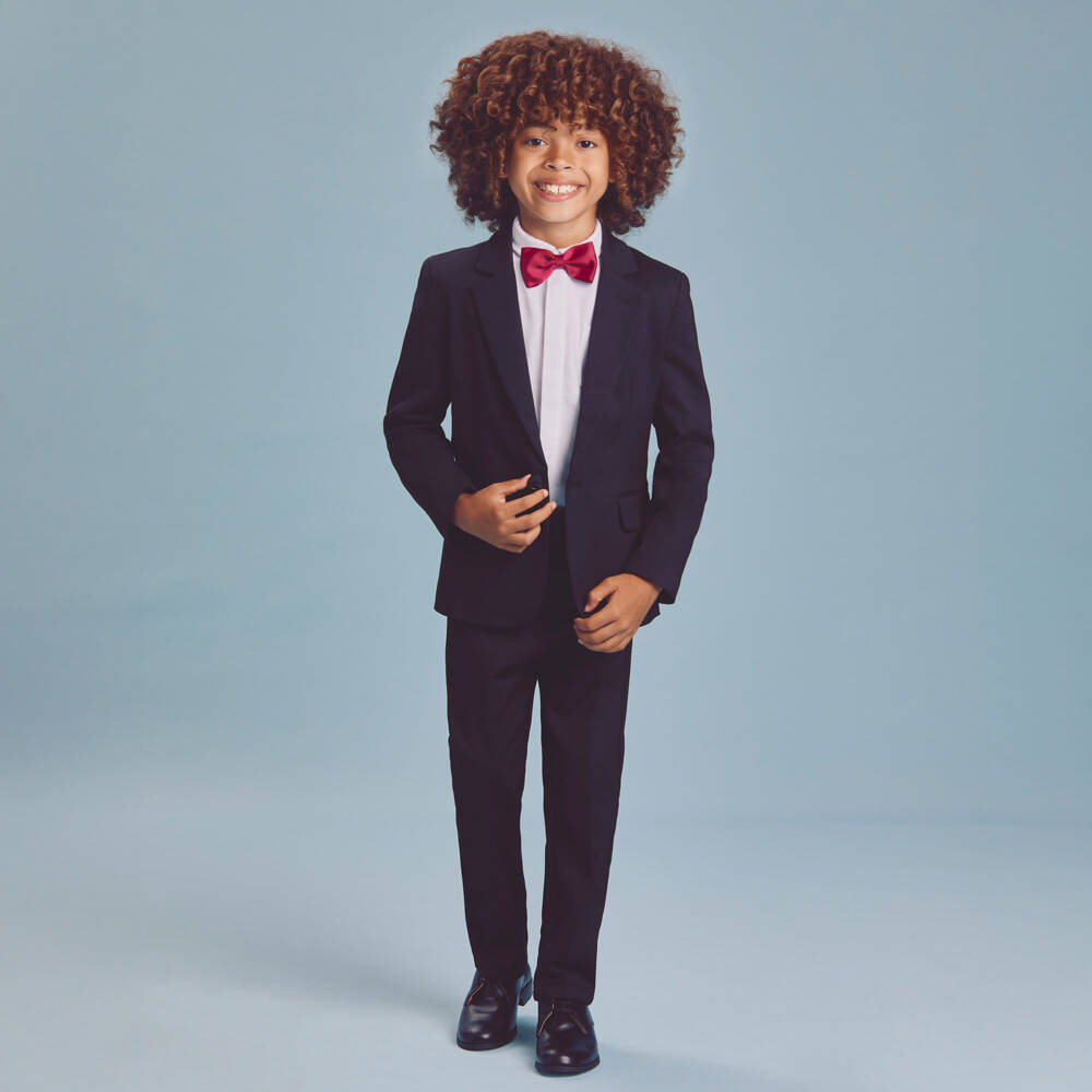 Childrensalon Occasions-Boys Black Cotton Single-Breasted Suit | Childrensalon
