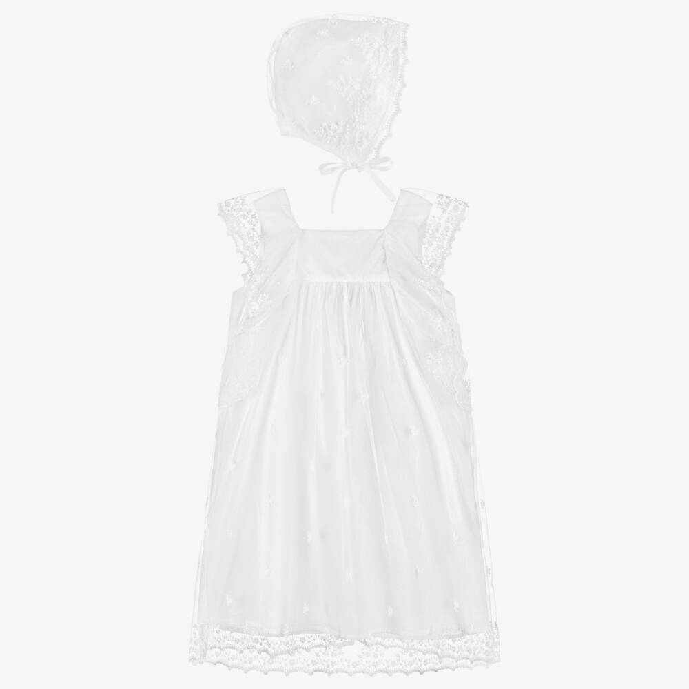 Chloé-Baby Girls White Floral Embroidered Tulle Dress Set | Childrensalon