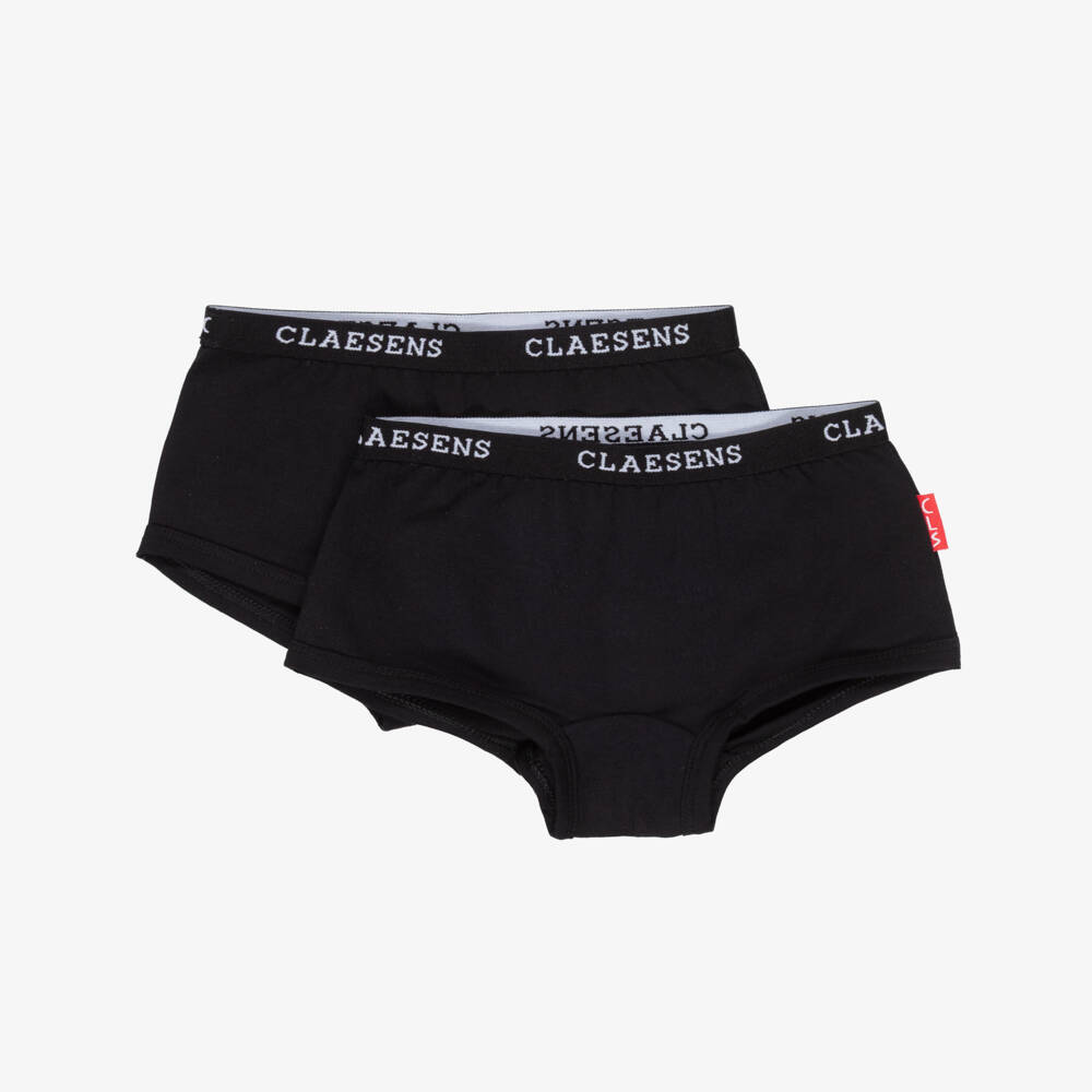 Claesen's-Girls Black Cotton Knickers (2 Pack) | Childrensalon