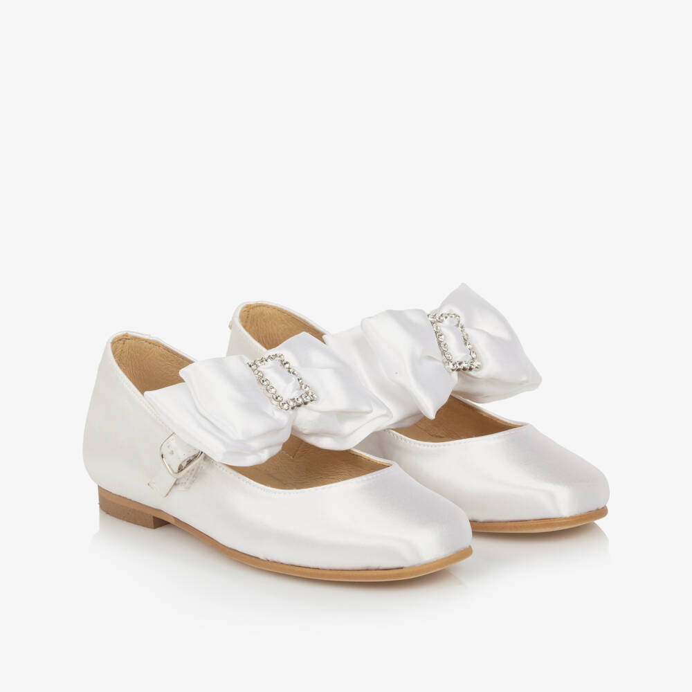 Coeur by Childrensalon-Girls Ivory Satin Diamanté Buckle Shoes | Childrensalon