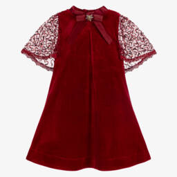Coeur by Childrensalon-Girls Red Velvet Dress with Tulle Cape  | Childrensalon