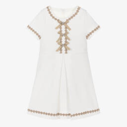 Coeur by Childrensalon-Girls White Ponte Dress With Floral Embroidery | Childrensalon