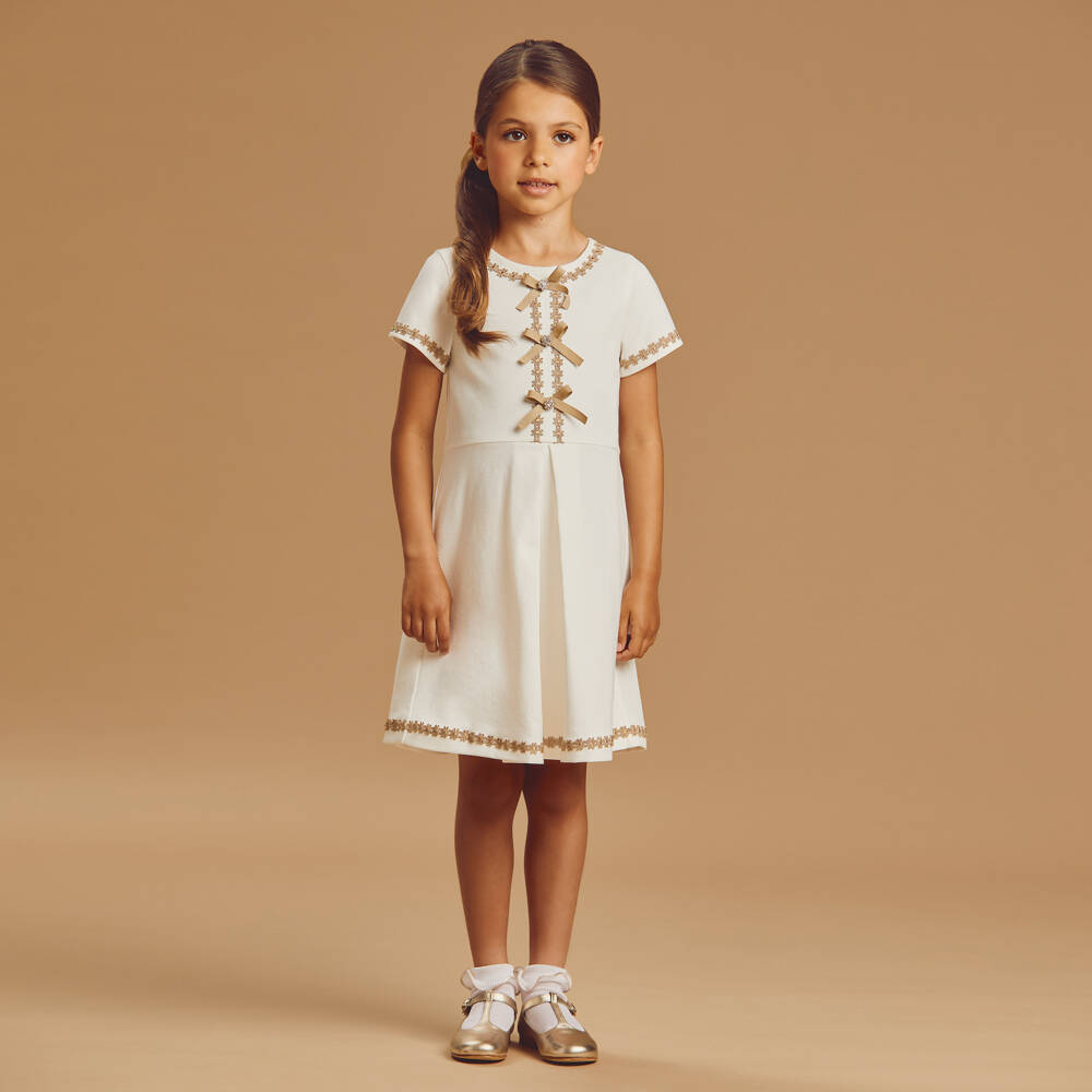 Coeur by Childrensalon-Girls White Ponte Dress With Floral Embroidery | Childrensalon