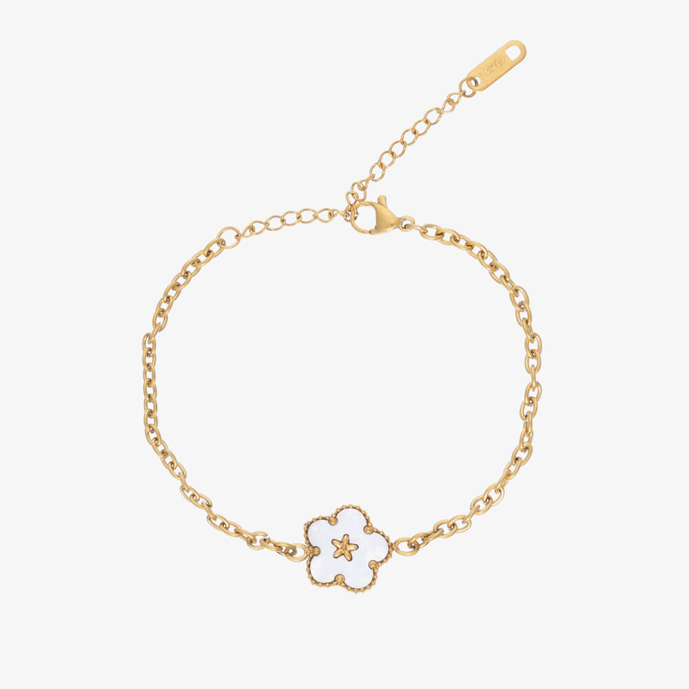 David Charles-Girls Gold Tone & Ivory Clover Bracelet (21cm) | Childrensalon