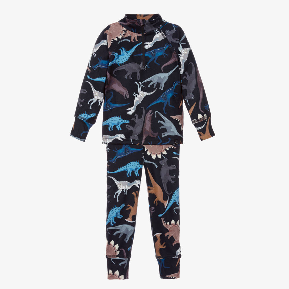 Deux par Deux-Boys Black Dinosaur Print Thermal Base Layer Set | Childrensalon