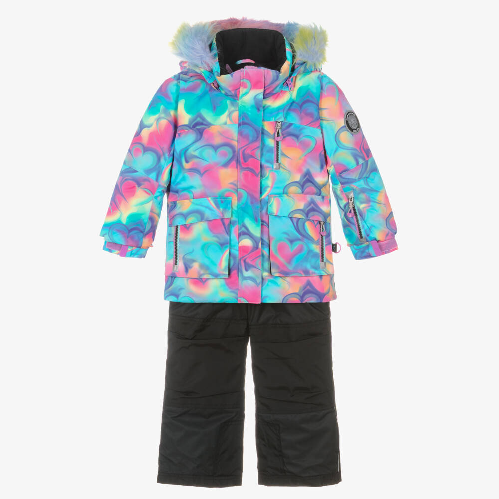Deux par Deux-Girls Black & Blue Abstract Heart Print Snowsuit | Childrensalon
