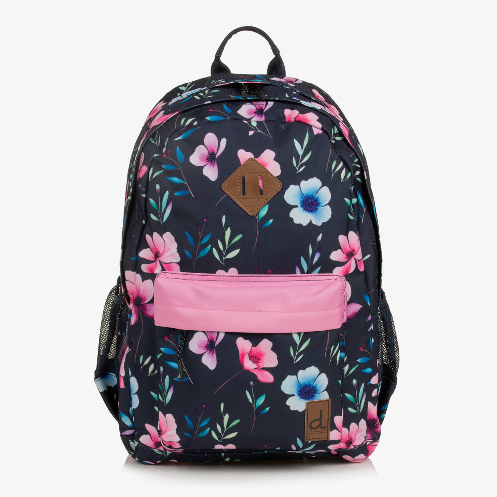 Deux par Deux-Girls Navy Blue Flower Print Backpack (46cm) | Childrensalon
