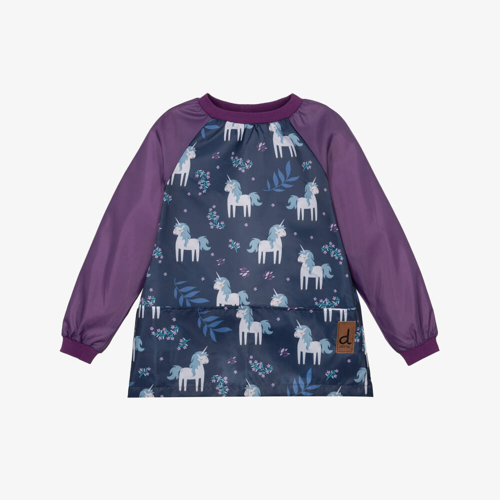 Deux par Deux-Girls Navy Blue & Purple Unicorn Print Craft Apron | Childrensalon
