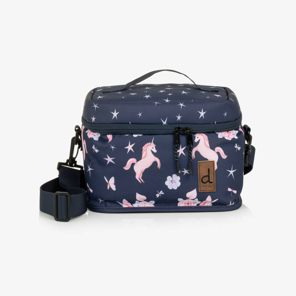 Deux par Deux-Girls Navy Unicorn & Star Print Lunch Bag (25cm) | Childrensalon