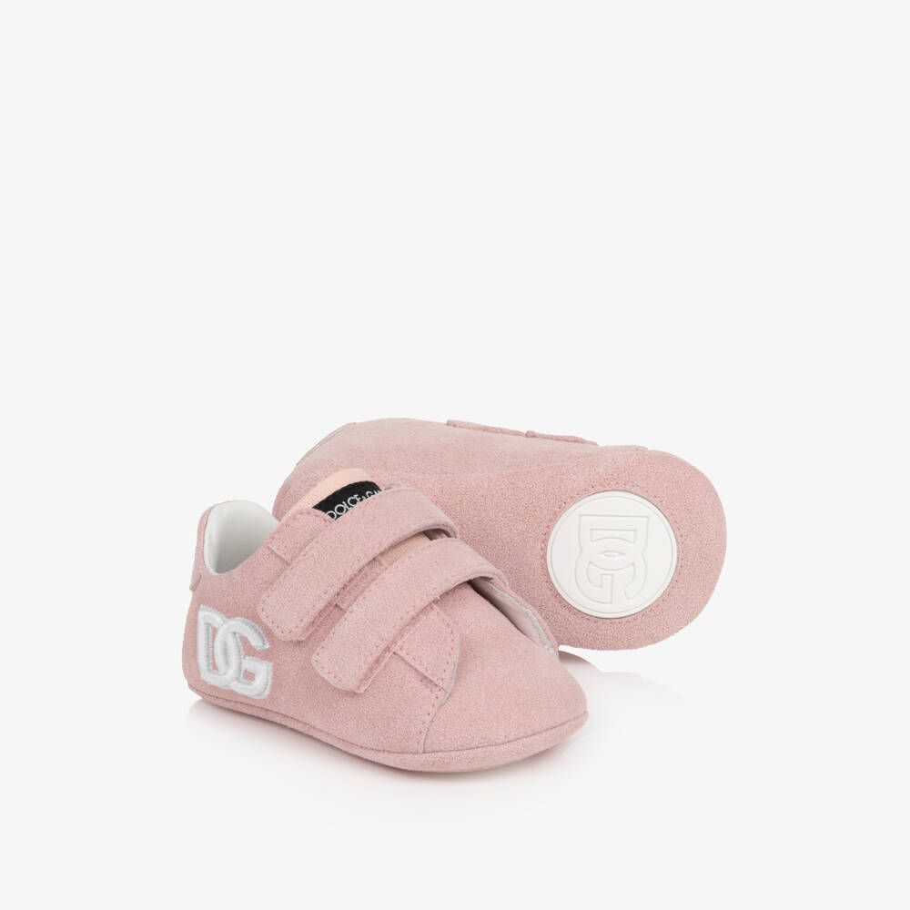 Dolce & Gabbana-Baby Girls Pink Suede Pre-Walker Shoes | Childrensalon