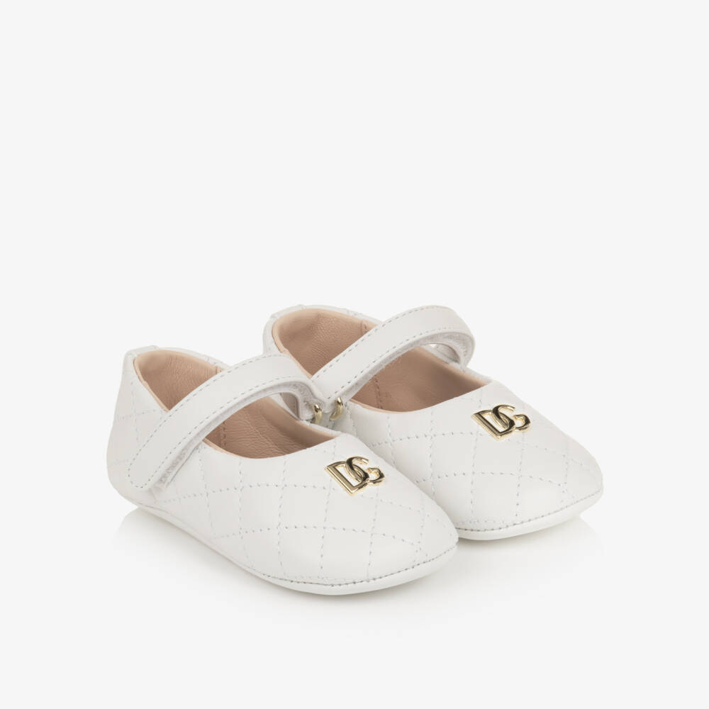 Dolce & Gabbana-Baby Girls White Quilted Pre-Walkers in Leather | Childrensalon