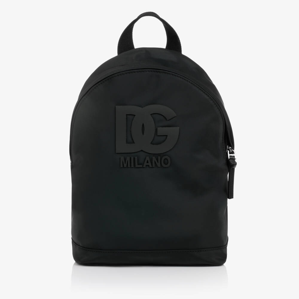 Dolce & Gabbana-Boys Black Nylon Backpack with DG Logo (31cm) | Childrensalon