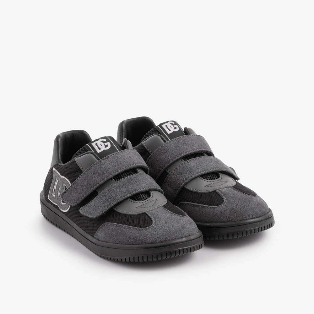 Dolce & Gabbana-Boys Grey Suede & Black Mesh DG Original Trainers | Childrensalon