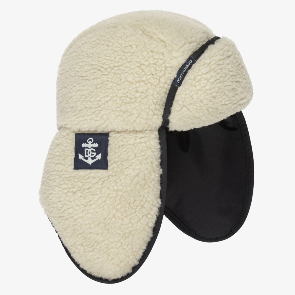 Dolce & Gabbana-Boys Ivory Sherpa Fleece Trapper Hat | Childrensalon