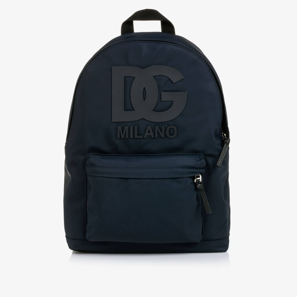 Dolce & Gabbana-Boys Navy Blue Nylon Backpack with DG Patch (41cm) | Childrensalon