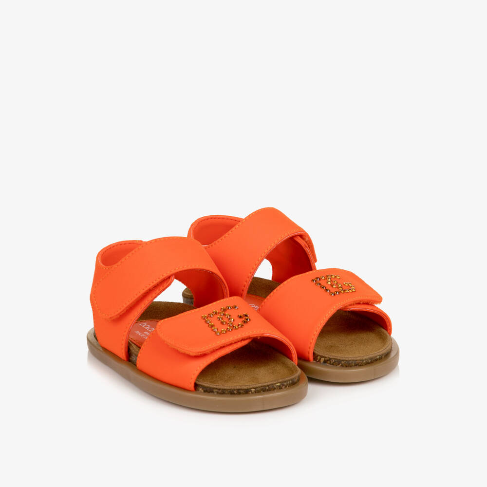 Dolce & Gabbana-Girls Orange Sandals with Diamante Monogram | Childrensalon