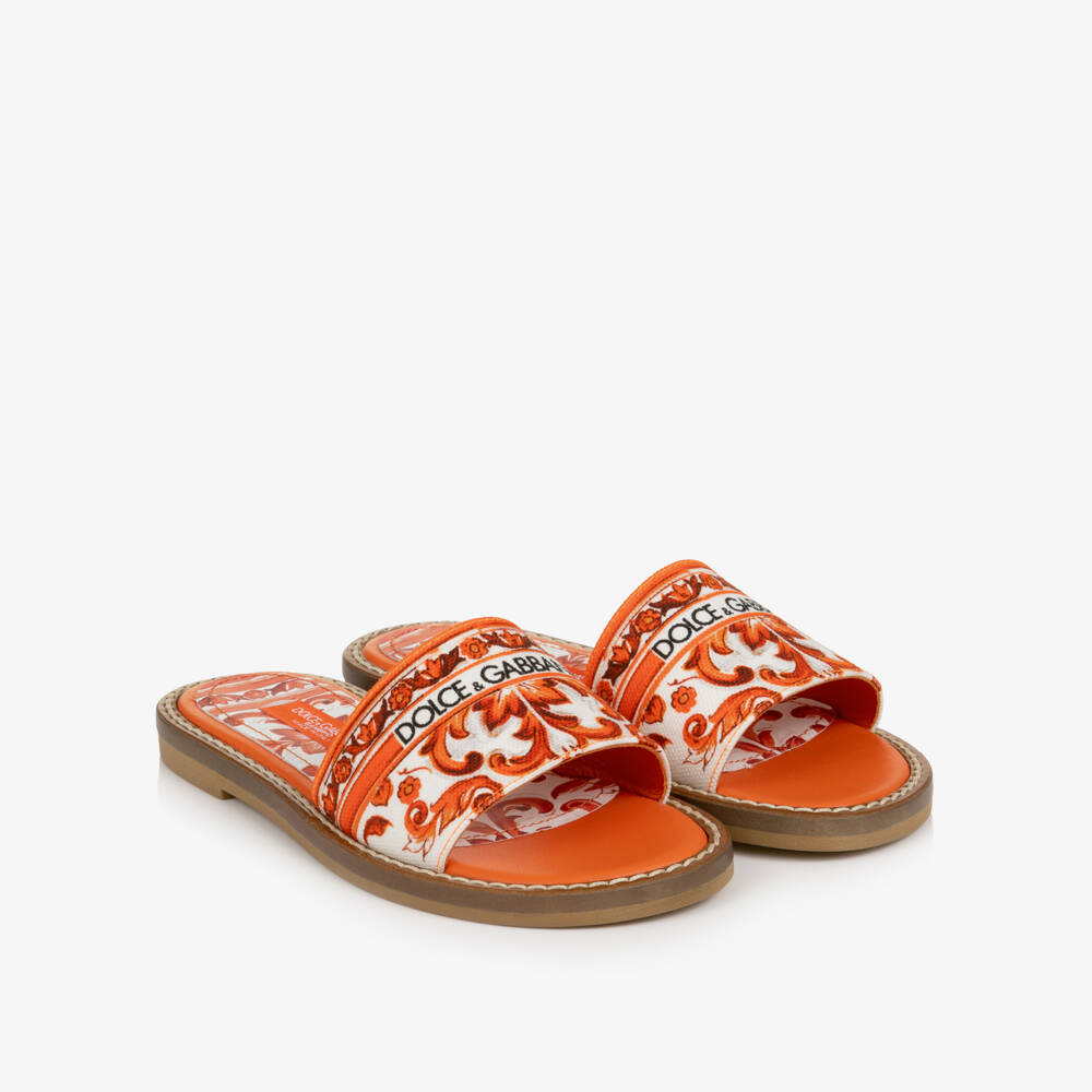 Dolce & Gabbana-Girls Orange & White Majolica Sliders | Childrensalon