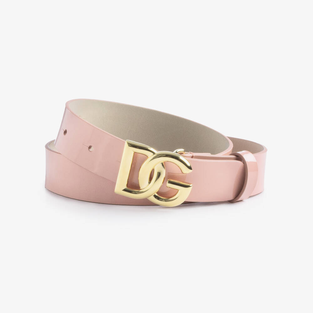 Dolce & Gabbana-Girls Pink Patent Leather & Gold DG Buckle Belt | Childrensalon