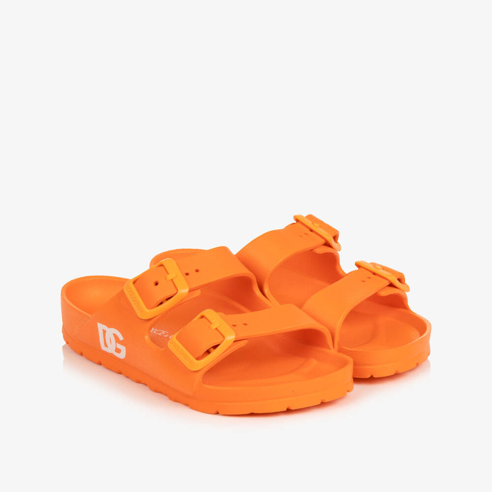 Dolce & Gabbana-Orange Double Strap Sliders with DG Logo | Childrensalon