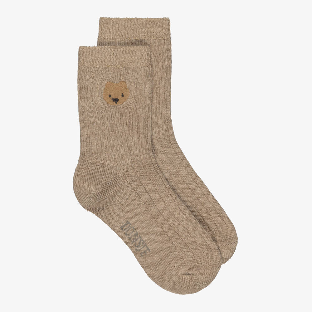 Donsje-Brown Organic Cotton Embroidered Bear Socks | Childrensalon