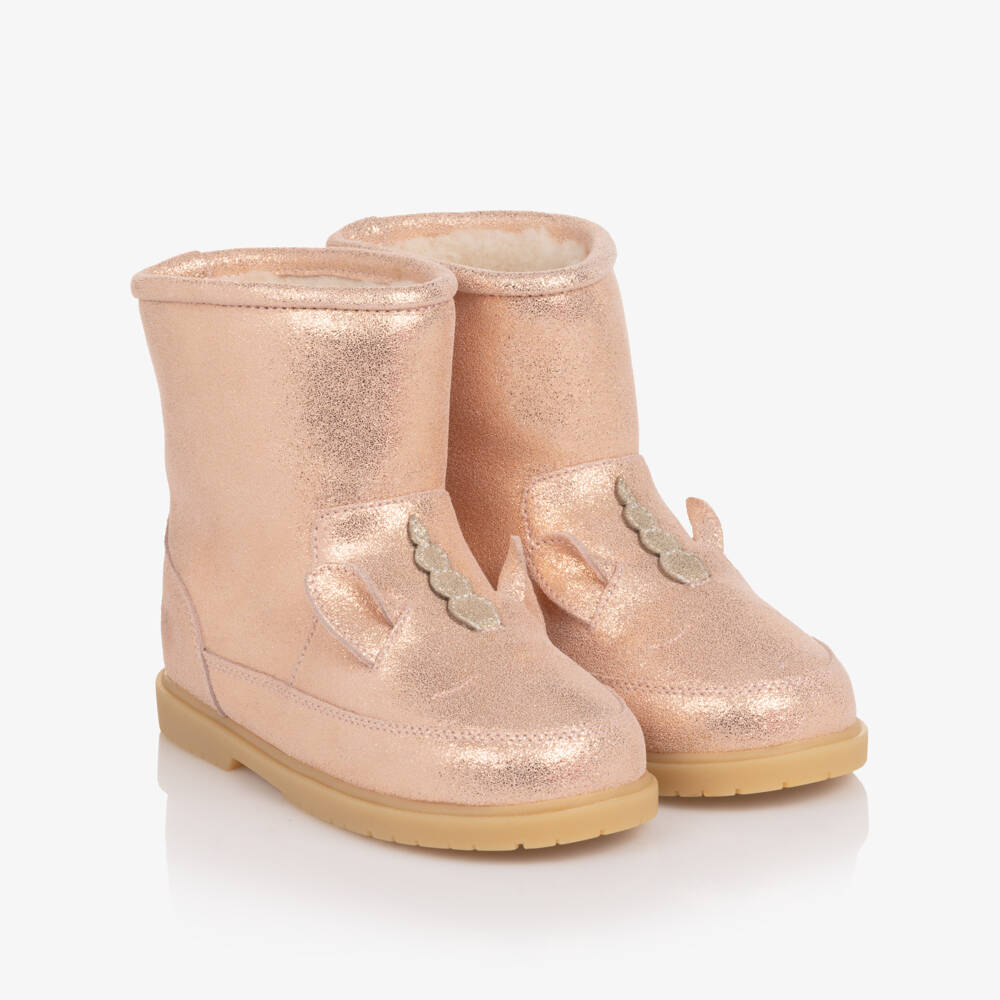 Donsje-Girls Pink Metallic Leather Xelly Unicorn Boots | Childrensalon