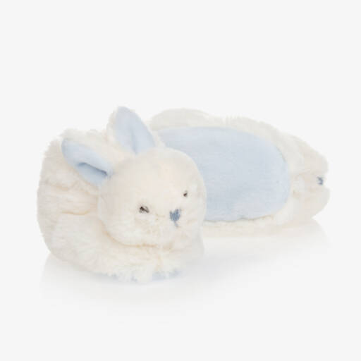Doudou et Compagnie-White & Blue Plush Rattle Baby Slippers | Childrensalon