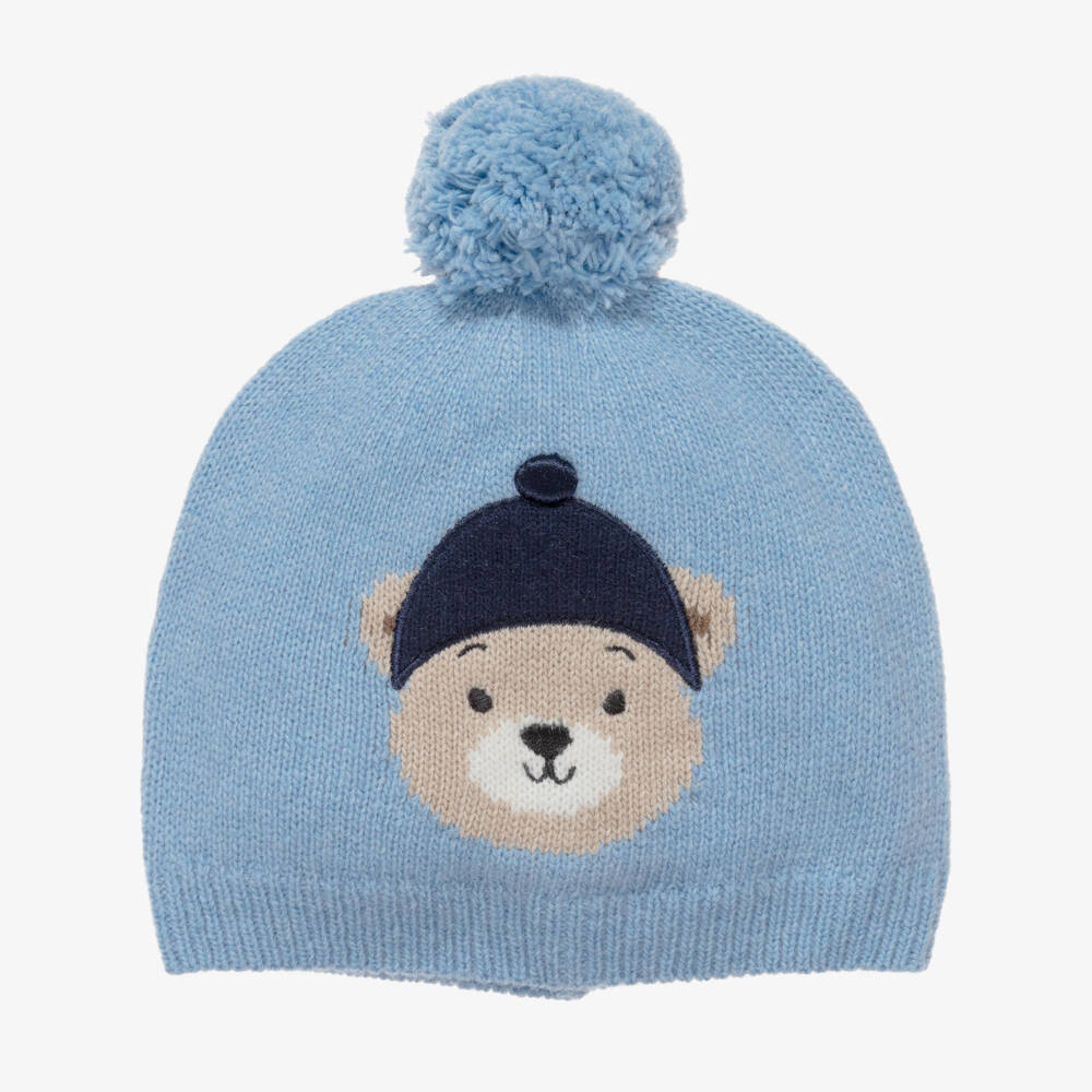 Dr. Kid-Baby Boys Blue Knitted Hat with Bear Intarsia | Childrensalon