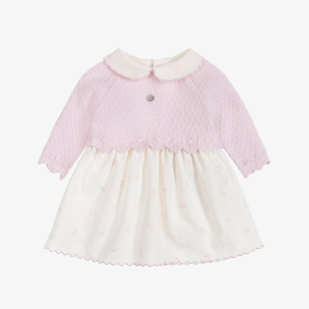 Dr. Kid-Baby Girls Pink & Ivory Dress with Scalloped Trim | Childrensalon