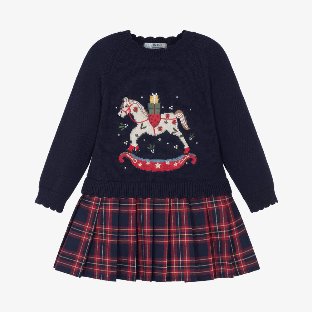 Dr. Kid-Girls Navy Blue & Red Rocking Horse Dress | Childrensalon