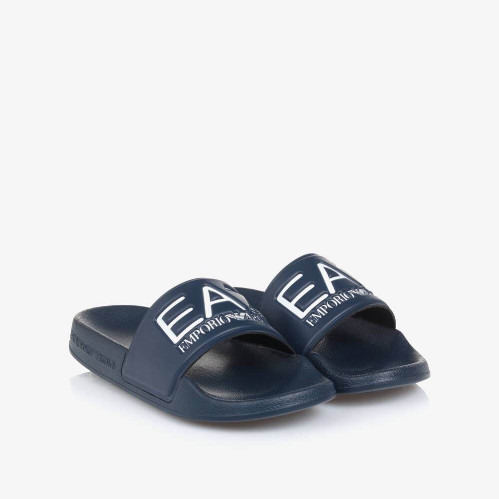 EA7 Emporio Armani-Navy Blue EA7 Logo Sliders | Childrensalon