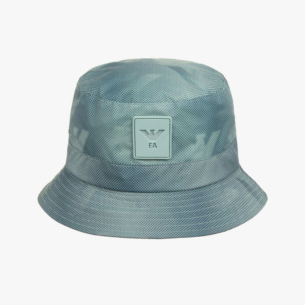 Emporio Armani-Boys Green Bucket Hat with Rubberised Logo | Childrensalon