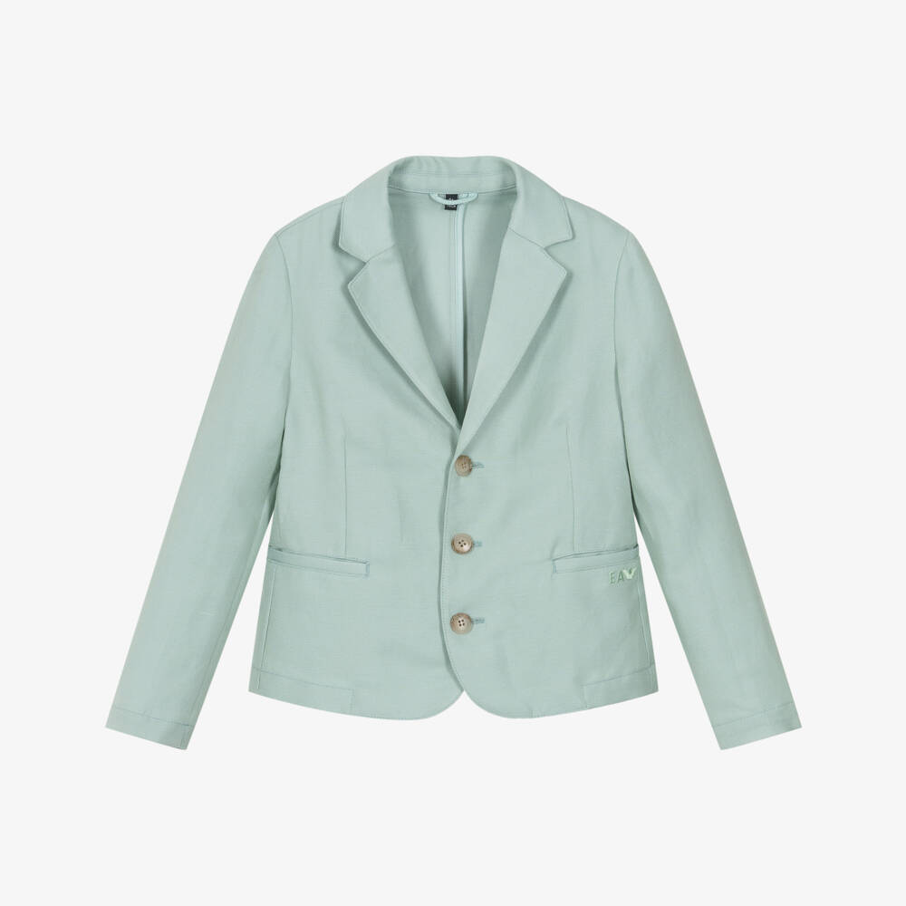 Emporio Armani-Boys Green Twill Unlined Blazer | Childrensalon