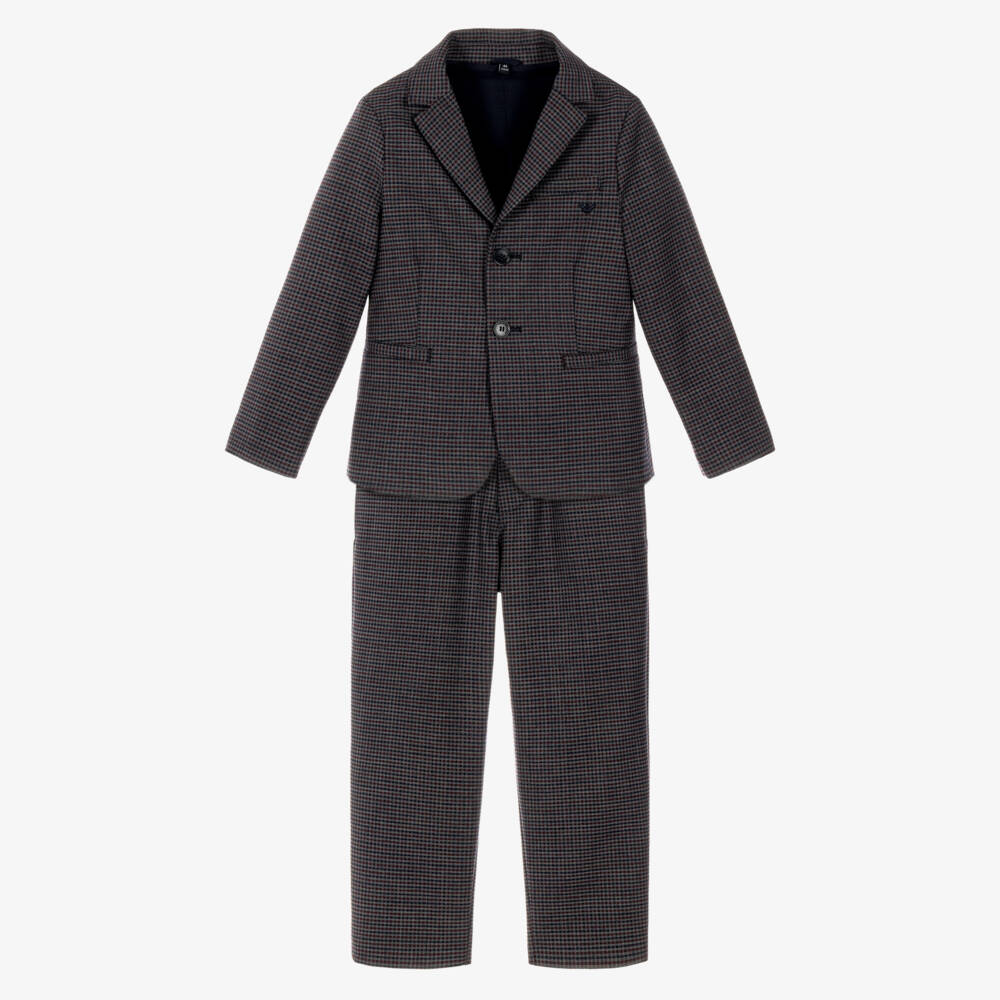 Emporio Armani-Boys Grey & Red Checked Suit | Childrensalon