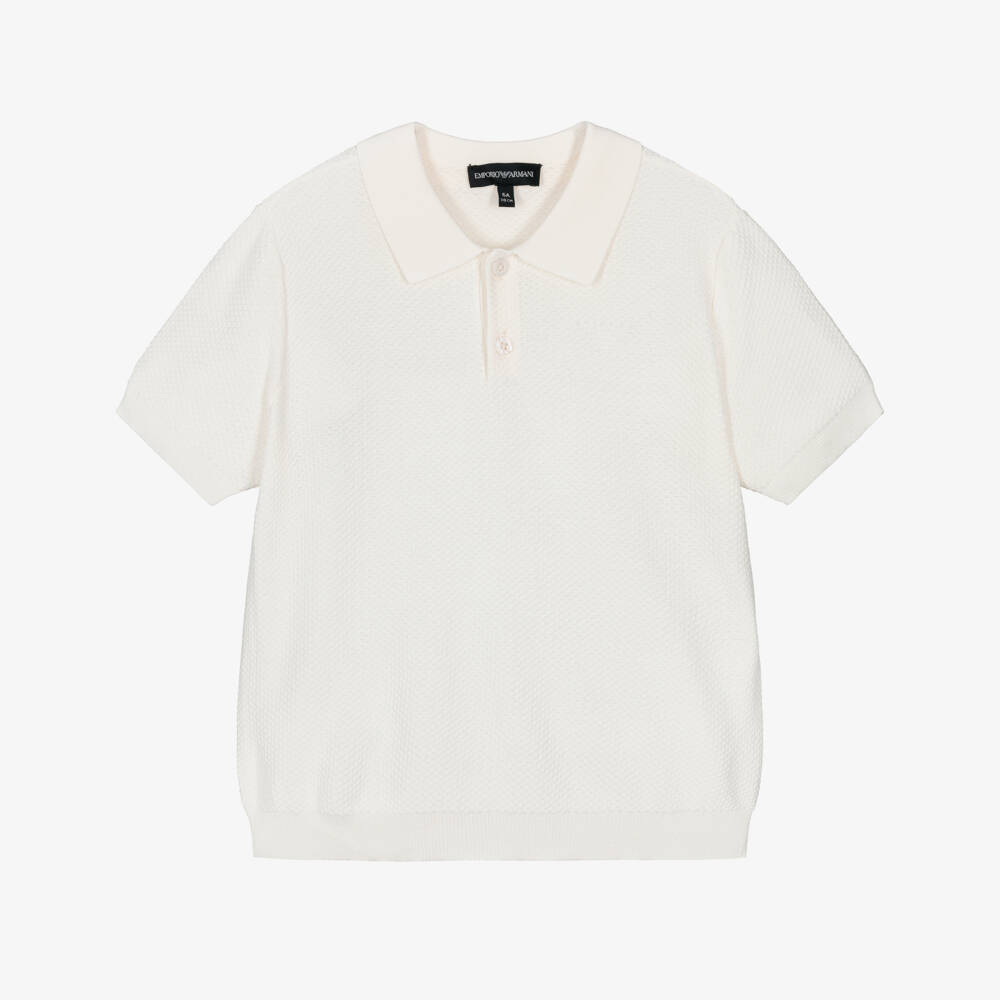 Emporio Armani-Boys Ivory Textured Knit Polo Shirt | Childrensalon