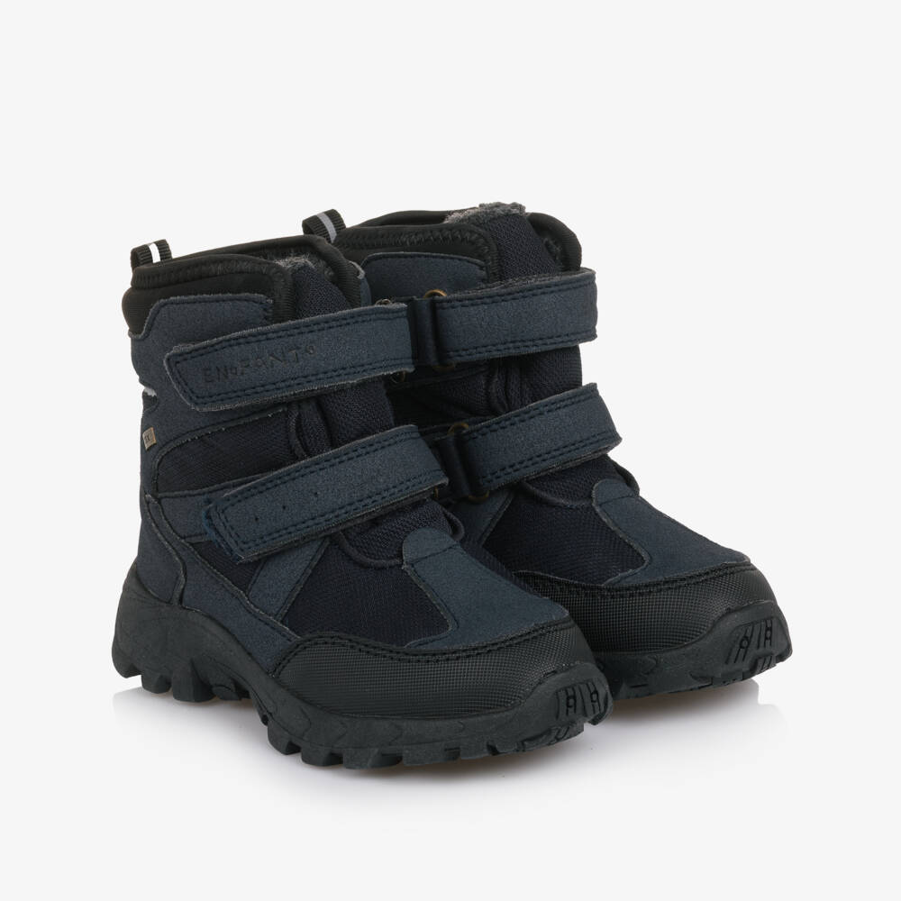 EN FANT-Blue Faux Suede & Mesh Velcro Snow Boots | Childrensalon