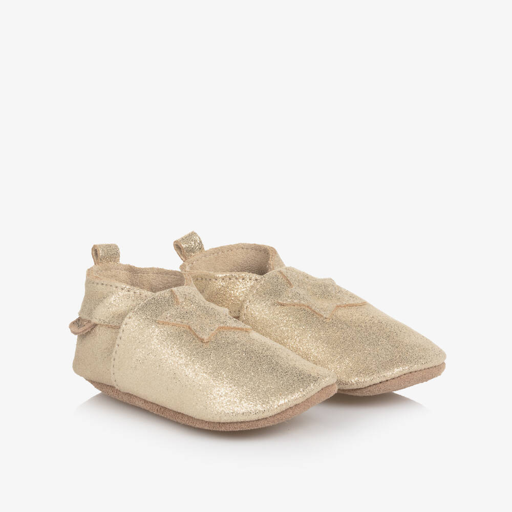 EN FANT-Gold Glitter Star Leather Slippers | Childrensalon