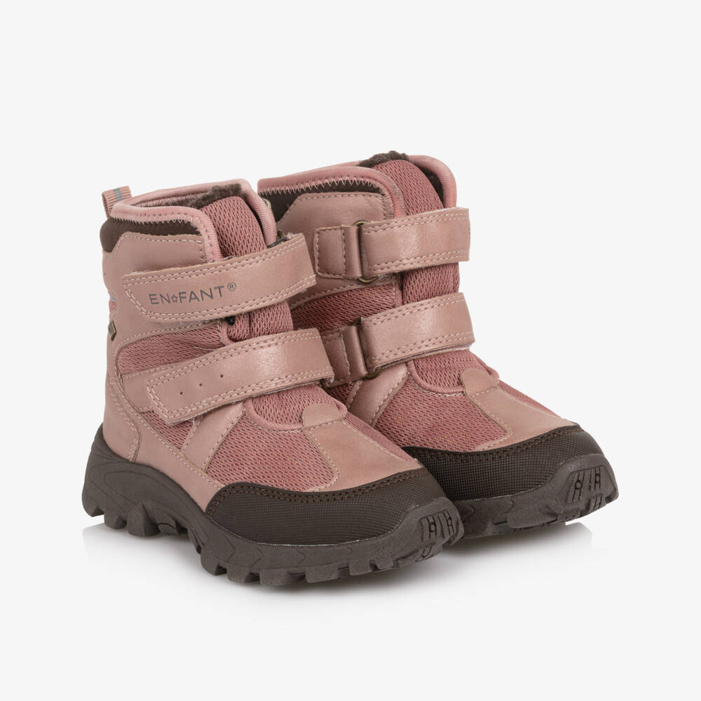 EN FANT-Pink Faux Leather & Mesh Velcro Snow Boots | Childrensalon