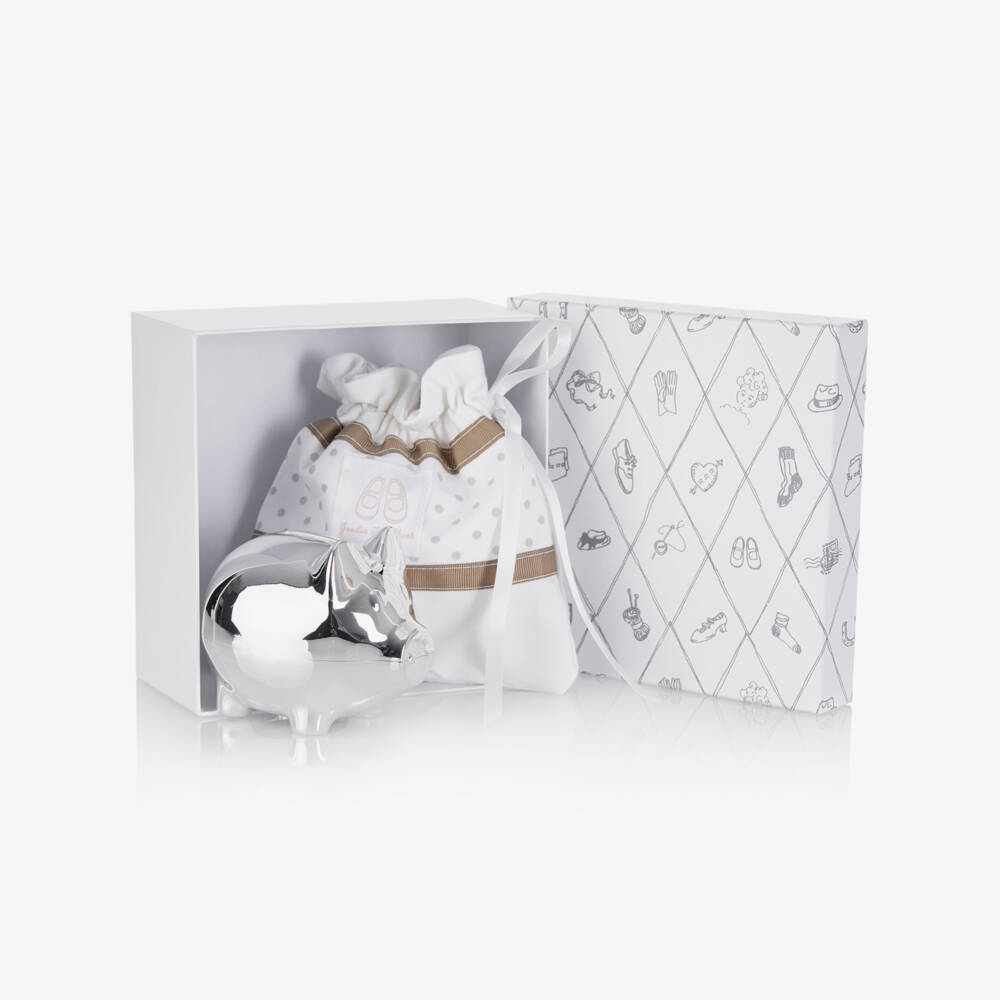 English Trousseau-Silver Piggy Bank Gift (10cm) | Childrensalon