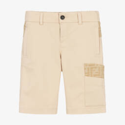 Fendi-Boys Beige FF Jacquard Panel Cotton Shirt | Childrensalon