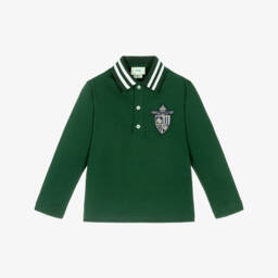 Fendi-Boys Green Cotton Polo Shirt with Logo Crest | Childrensalon