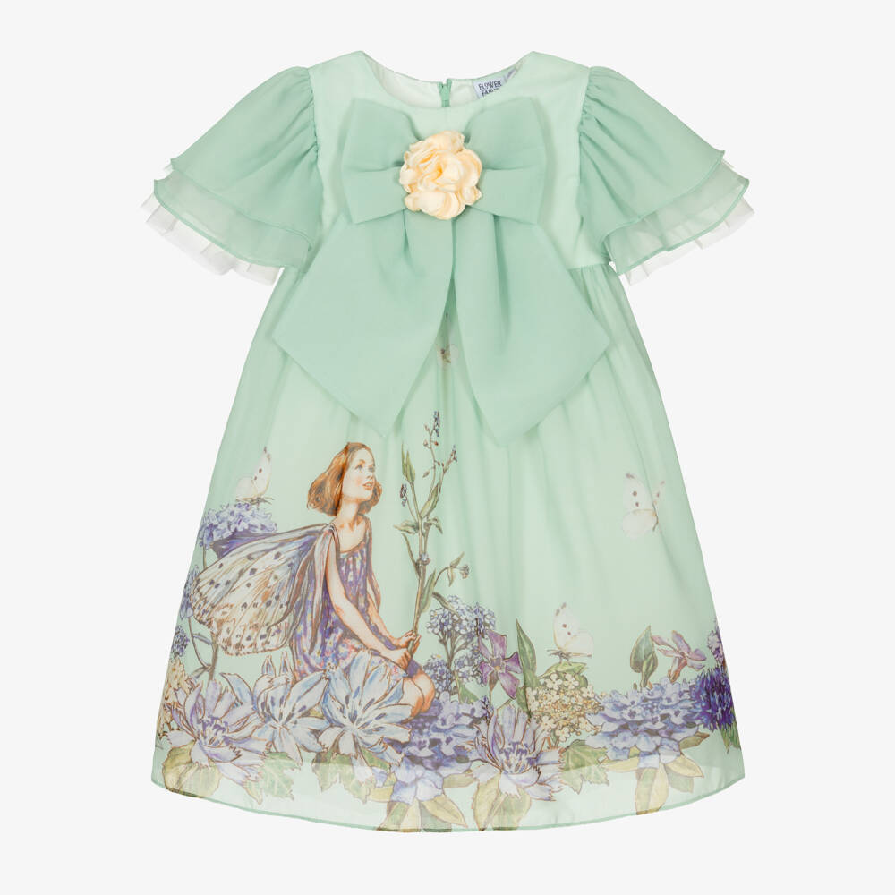 Flower Fairies™ by Childrensalon-Girls Green Chiffon Forget-Me-Not Fairy Dress | Childrensalon