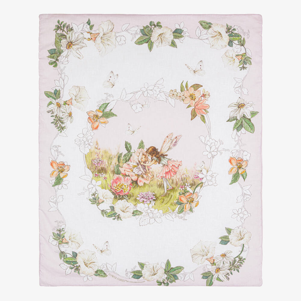 Flower Fairies™ by Childrensalon-Pink & Ivory Linen & Cotton Blanket (95cm) | Childrensalon