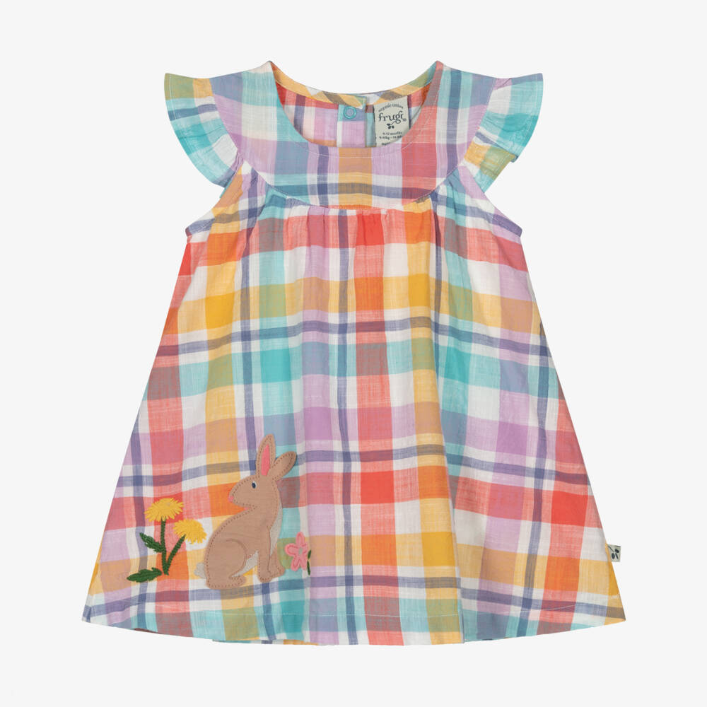 Frugi-Baby Girls Multicolour Check Cotton Dress | Childrensalon